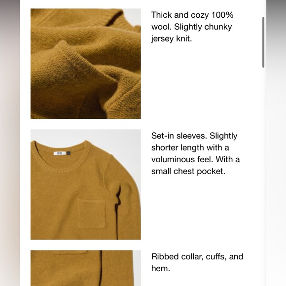 Uniqlo lambswool pocket sweater mustard color size S - Picture 6 of 9